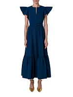 Belted A-Line Midi-Dress