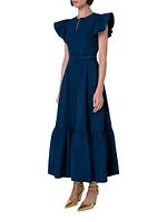 Belted A-Line Midi-Dress