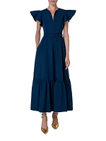 Belted A-Line Midi-Dress