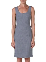 Houndstooth Sleeveless Shift Midi-Dress