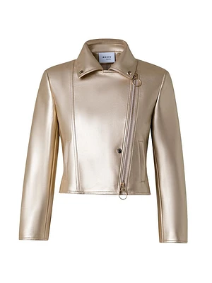 Metallic Faux Leather Biker Jacket