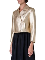 Metallic Faux Leather Biker Jacket