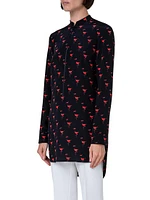 Flamingo Crepe de Chine Half-Zip Blouse