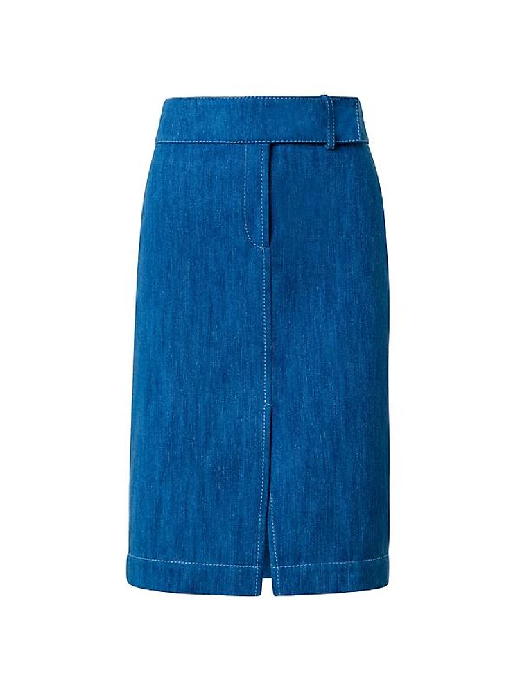 Washed Denim Midi-Skirt