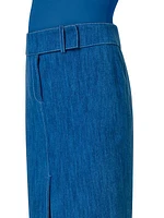 Washed Denim Midi-Skirt