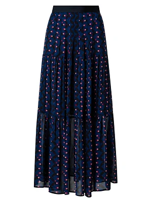 Printed Georgette Tiered Maxi-Skirt