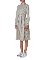 Striped Cotton Tie-Waist Shirtdress