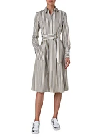 Striped Cotton Tie-Waist Shirtdress