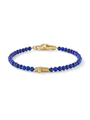Spiritual Beads 18K Yellow Gold & Lapis Cross Station Bracelet