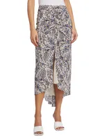 Pixie Floral Stretch Silk High-Low Midi-Skirt