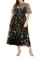 Plus Embellished Floral Fit & Flare Midi-Dress