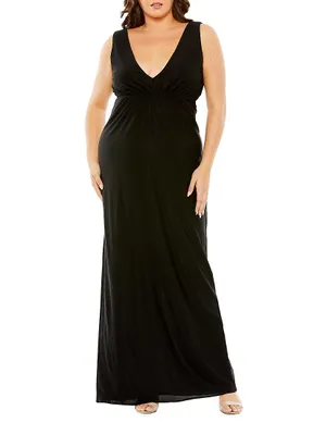 Plus V-Neck Cut-Out Back Jersey Gown