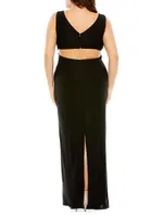 Plus V-Neck Cut-Out Back Jersey Gown