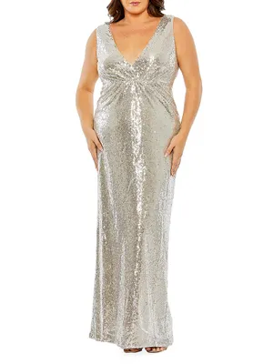 Sequined V-Neck Cut-Out Back Gown