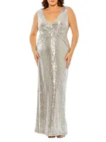 Plus Sequined V-Neck Cut-Out Back Gown