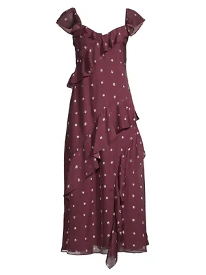 Paint Dot Silk Chiffon Midi-Dress