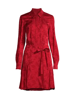 Jacquard Pleated Mini-Shirtdress