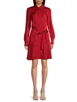 Jacquard Pleated Mini-Shirtdress