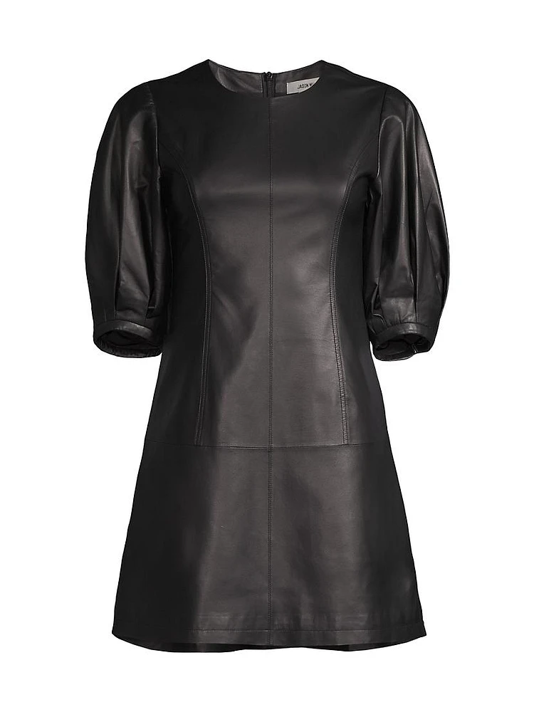 Leather Puff-Sleeve Minidress