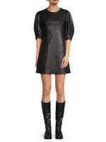 Leather Puff-Sleeve Minidress