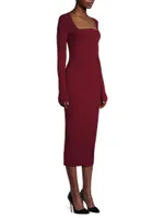 Square-Neck Wool Rib-Knit Midi-Dress