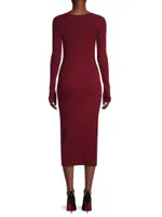 Square-Neck Wool Rib-Knit Midi-Dress