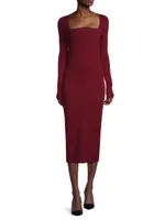 Square-Neck Wool Rib-Knit Midi-Dress