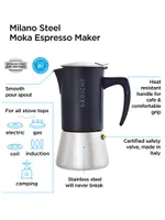Milano Steel Stovetop Espresso Maker, 10 Cup Stainless Moka Pot Gift Set