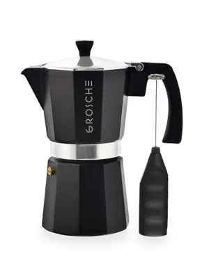 Milano Stovetop Espresso Maker, 9 Cup Moka Pot & Milk Frother Gift Set