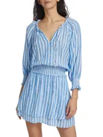 Crystal Linen-Blend Striped Minidress