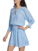 Crystal Linen-Blend Striped Minidress