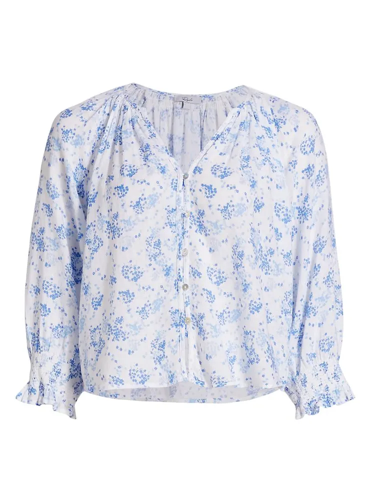 Mariah Linen-Blend Floral Blouse