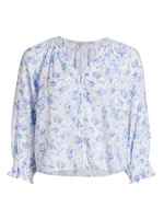 Mariah Linen-Blend Floral Blouse