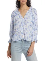 Mariah Linen-Blend Floral Blouse