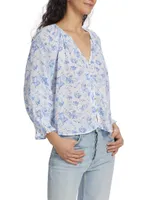 Mariah Linen-Blend Floral Blouse