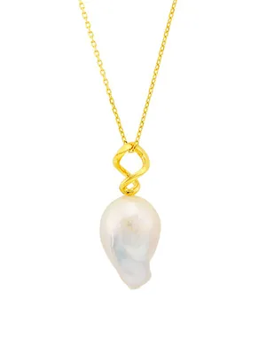 Twister 22K-Gold-Plated & Freshwater Pearl Pendant Necklace
