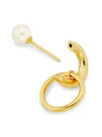 Elvira 22K-Gold-Plated & Pearl Double-Hoop Earring
