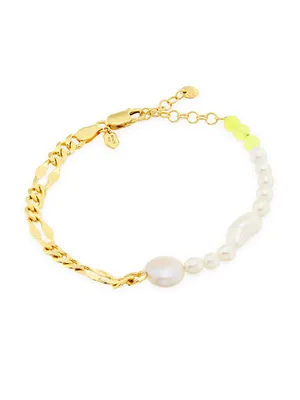 Positano 22K-Gold-Plated, Freshwater Pearl & Yellow Quartz Bracelet