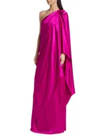 Sari Hammered Satin One-Shoulder Gown