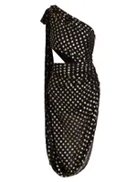 One-Shoulder Metallic-Dot Midi-Dress