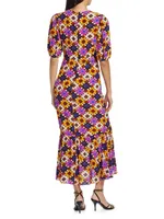 Ester Geometric V-Neck Midi-Dress