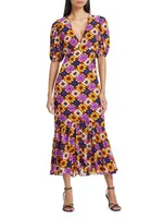 Ester Geometric V-Neck Midi-Dress