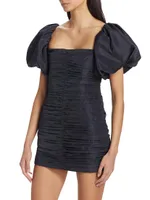 Suzette Ruched Puff-Sleeve Minidress