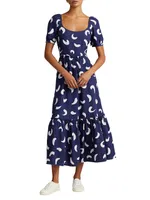 Abstract Linen Tiered Midi Dress