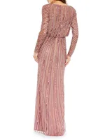 Sequined Long-Sleeve Column Gown