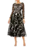 Embroidered Floral Tulle Midi Dress