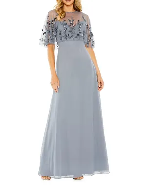 Embellished Cape A-Line Gown