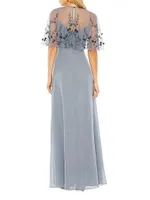 Embellished Cape A-Line Gown