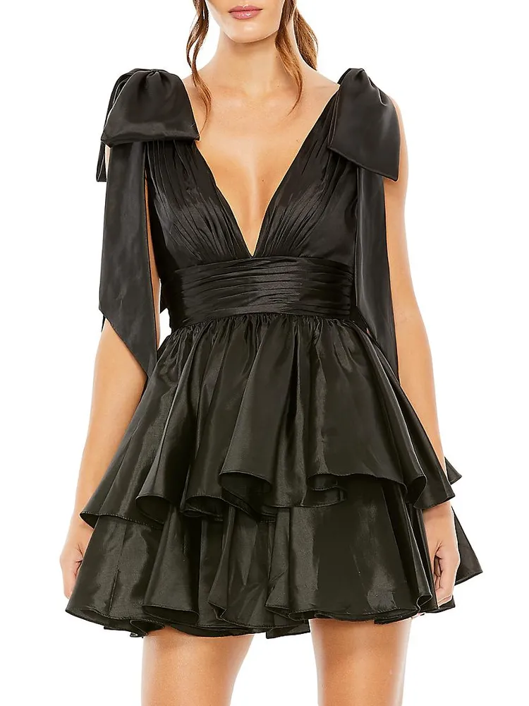 Bow-Shoulder Ruffled Minidress