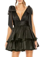 Bow-Shoulder Ruffled Minidress